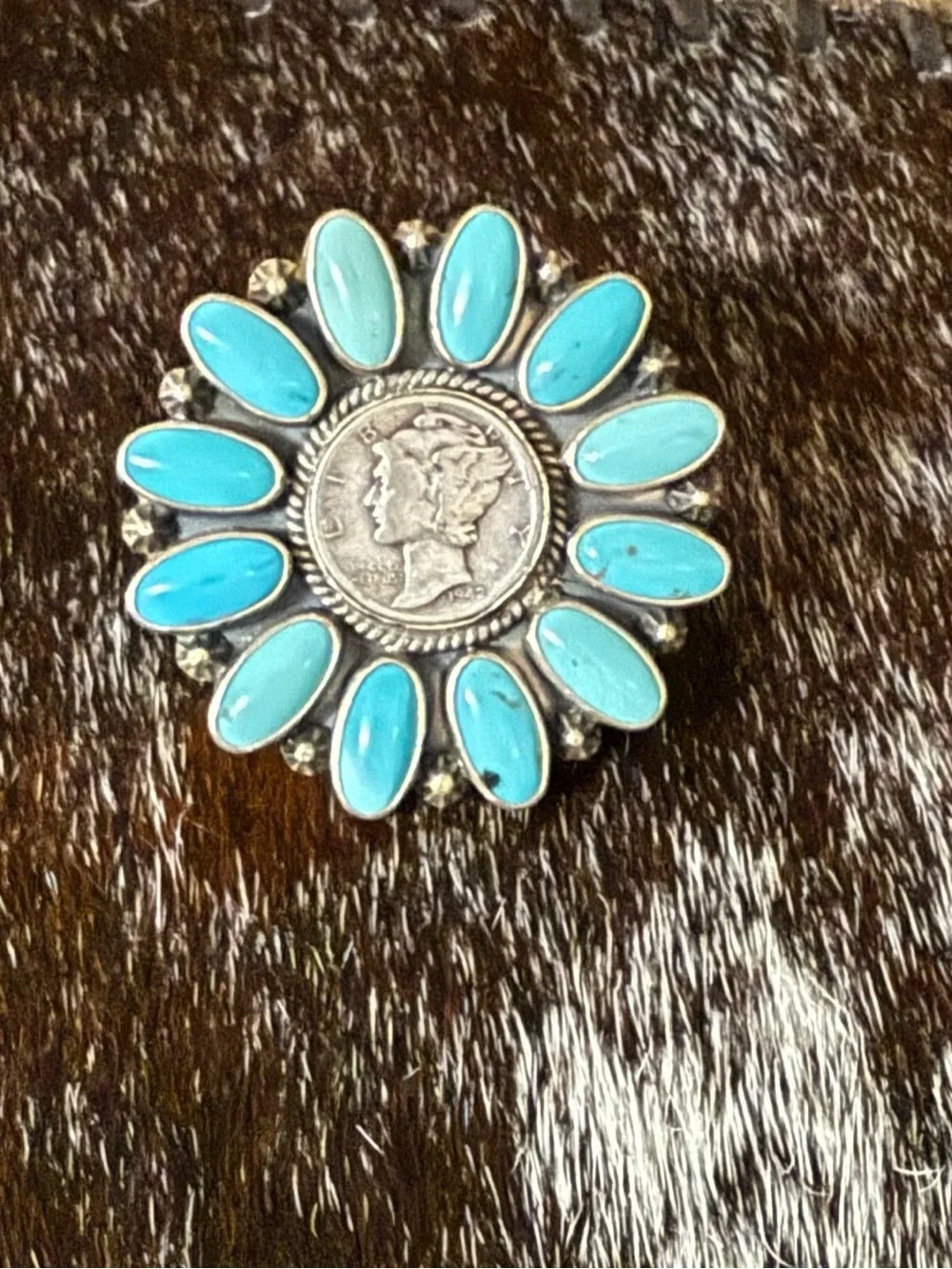 Turquoise & Sterling Multi Stone Ring, 1942 Dime